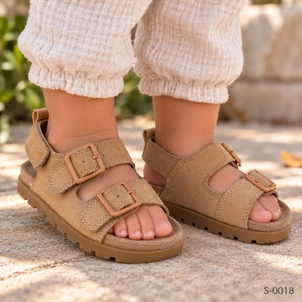 H&M Toddler Tan Faux Suede Double Buckle Strap Sandals Size 10 S-0018